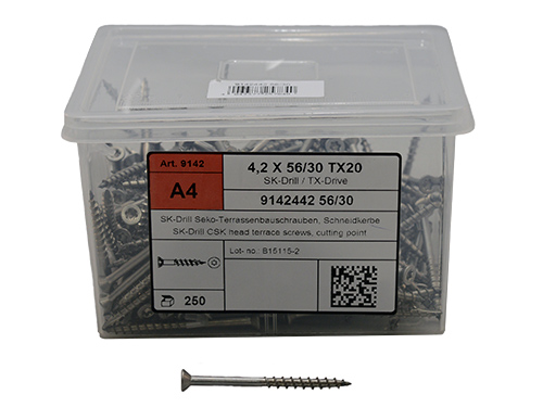 Trallskruv, frsnkt torx A2, inkl. bits, DIN 9142 (4,2 x 42 mm) i gruppen Skruv & nit / Skruv / Trallskruv hos Marifix (9142-2-4,2X42)